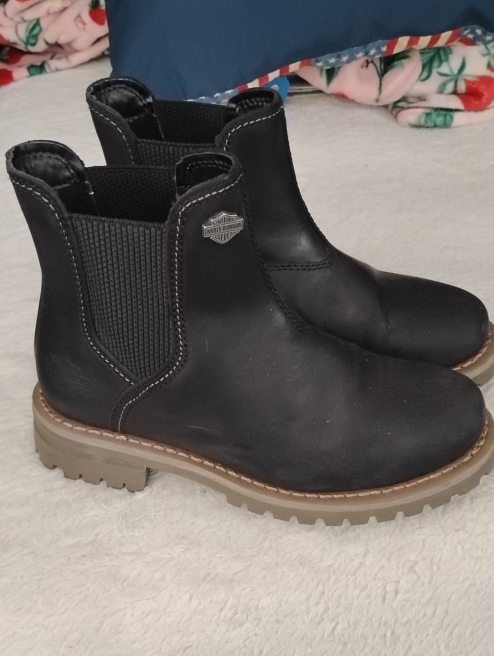Harley-Davidson Women's Black Chelsea Ankle Boots with Tan Lug Sole
